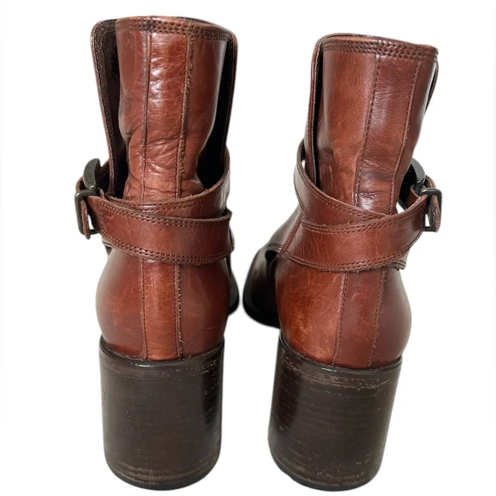 Joan & David Brown Leather Heeled Ankle Boots Italy Buckle Strap EU 40.5 Chelsea - Picture 7 of 14